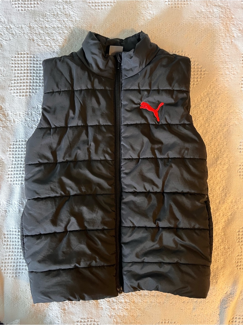 Puma Kids Black Puffer Vest with Red Logo for a Grown-up Look - Picture 1 of 7